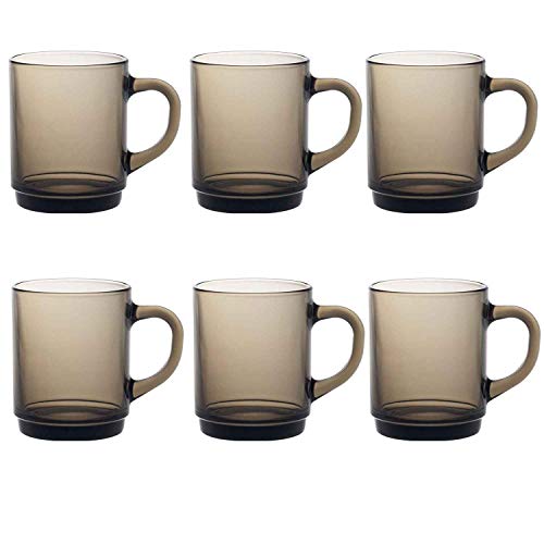 Duralex Versailles Glass Mugs Cups 260ml, Smoke, Set of 6 4020CR06
