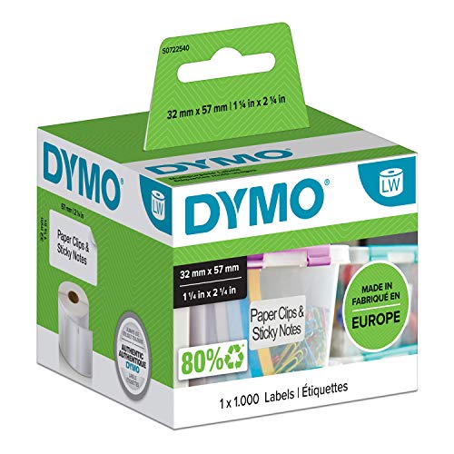 DYMO LW - Etiquetas Auténticas Multiusos, 57 mm × 32 mm, Rollo de 1000 Etiquetas con Reverso Fácil de Retirar, Autoadhesivas, para Rotuladoras LabelWriter