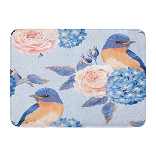 ECNM56B Doormats Bath Rugs Door Mat Blue Bluebird Vintage Flowers and Birds Abstract Blossom Bouquet 15.8"x23.6"