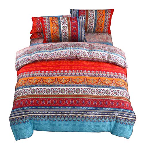 ED-Lumos Funda nórdica Bohemia Juego de Ropa de Cama Mandala 4 Piezas para Cama 135-150cm Funda de Edredón 240x220cm Sábana encimera 230x250cm Funda de Almohada 48x74cm Poliéster Microfibra