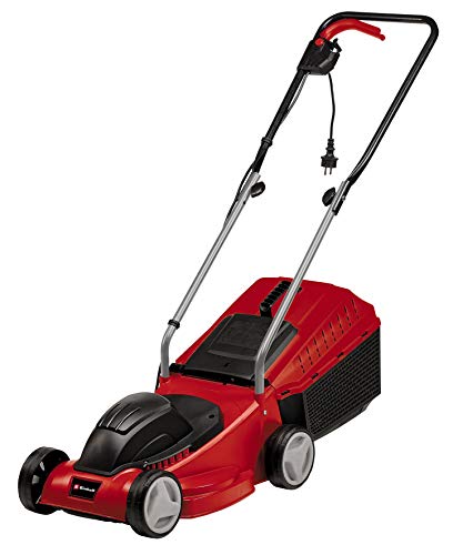 Einhell Cortacésped eléctrico GC-EM 1032 (1000 W, 32 cm de ancho de corte, 30 L, ajuste de la altura de corte en 3 pasos, carril guía plegable, ruedas para salvar el césped)