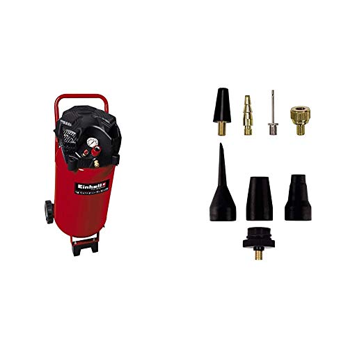 Einhell TH-AC 240/50/10 OF Compresor vertical, 1500 W, 230 V + Pack de 8 accesorios para aire comprimido, color negro