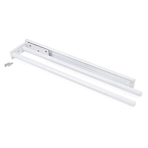 Emuca - Toallero extensible 2 brazos, colgador de toallas para baño o cocina de aluminio blanco, 440mm de largo