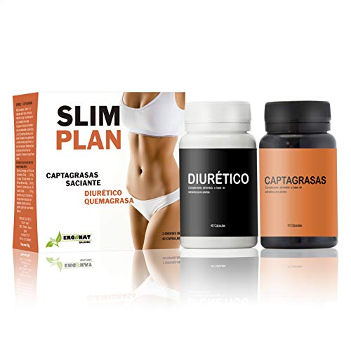 Ergonat Slim Plan Kit de Pérdida de Peso – Complemento Alimenticio, Tratamiento Captagrasas y Diurético, Ayuda a Eliminar Exceso de Grasa y Líquidosy, 2 Unidades de 40 Cápsulas