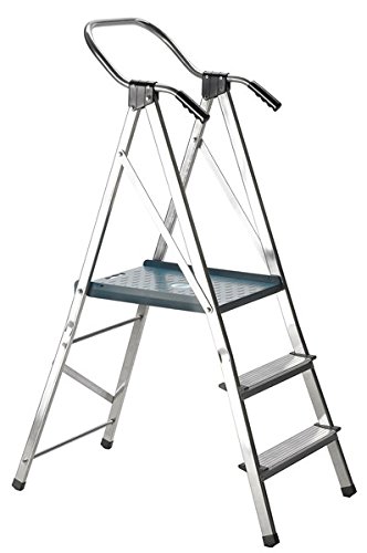 Escalera Svelt Quick de aluminio con doble peldaños a un tronco de subida provista de plataforma aumentada, barandilla mejorada y asas ergonómicas