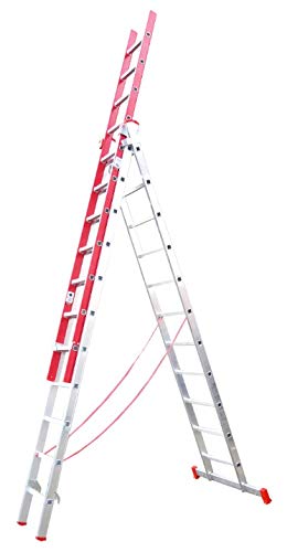 Escalera Triple Transformable de Fibra de Vidrio y Aluminio 3 Tramos Extensibles (3+3+3 Mts). Escada 3 lances transformável em alumínio e fibra de vidro. Alt. Max. 7.50 m (3x11)