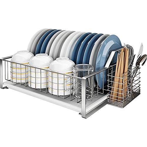 Escurridor de Platos de Acero Inoxidable,con Bandeja de Goteo,Soporte para Utensilios de Cocina para Ollas Cuencos,Platos Y Almacenamiento de Utensilios de Cocina/C / 44x33x17cm