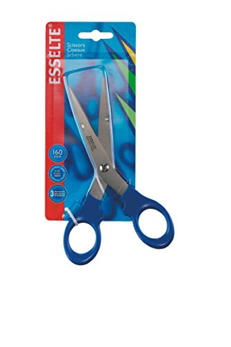 Esselte 82116 - Tijeras premium, Para diestros y zurdos, Mango ergonómico, Largo 16 cm, Azul