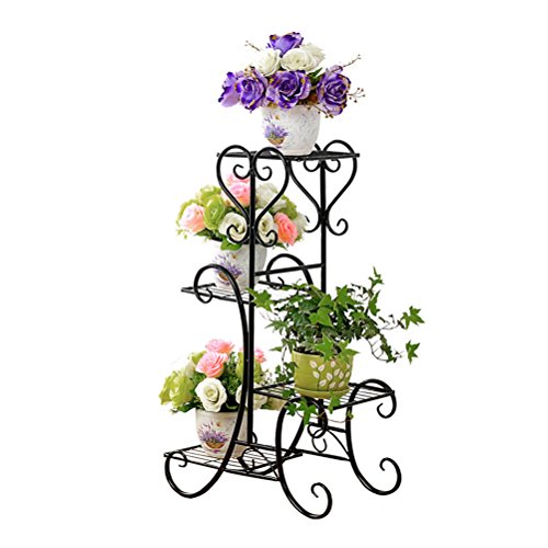 Estante esquinero de metal para flores, estante de 4 capas, macetas, macetas, balcón, interior, exterior