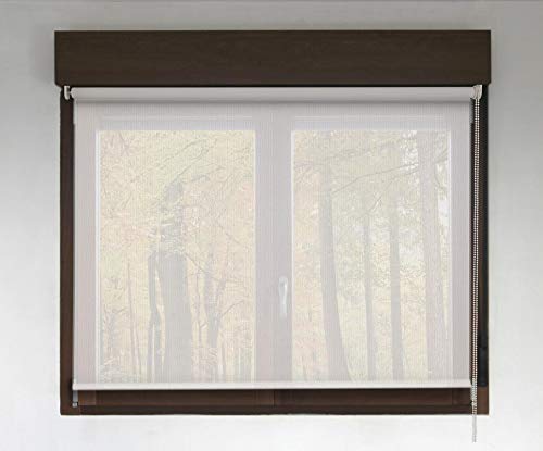 Estor Enrollable Screen Premium (Desde 40 hasta 300cm de Ancho - Permite Paso de luz y Ver el Exterior sin Que lo vean). Color Blanco. Medida 80cm x 260cm para Ventanas y Puertas