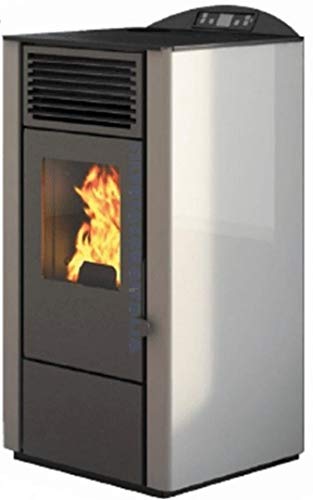 Estufa de pellet Lory 9 kW blanca descarga trasera y superior con mando a distancia