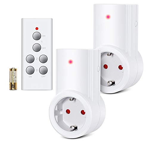 Etekcity Enchufes Inalámbricos Inteligentes 2300W con Mando a Distancia 30M con Control Remoto Interruptores, Blanco 2Rx-1Tx