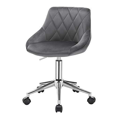 EUGAD Silla de Escritorio con Ruedas Taburete de Oficina Taburete Escritorio Silla Giratoria de Terciopelo Sillas de Oficina Silla Ergonómica de Oficina Gris Oscuro