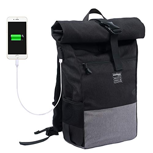 EverVanz Mochila para Laptop, Mujer & Hombre Enrollable Resistente al Agua, Viajes, Mochila para Excursiones, Mochila Casual Ligera, Bolsa con Estilo para la Escuela con Puerto de Carga para USB.