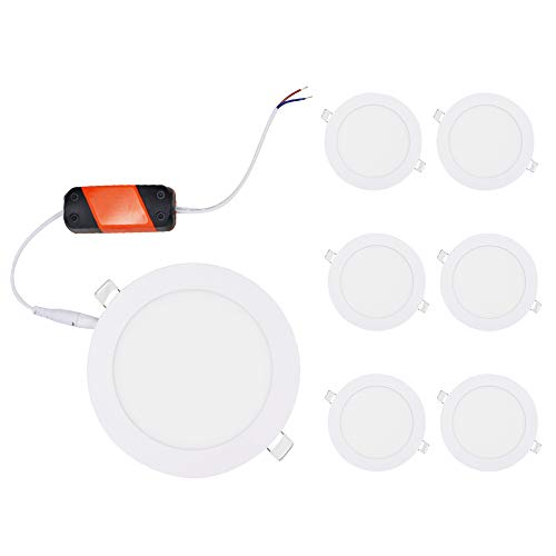 EXTRASTAR 6x Downlight LED de Techo 6W, Lámparas empotrable de 380 lúmenes, Luz Blanca Neutra 4200K, Transformador Incluido. 120 x 13mm - Pack de 6 Unidades