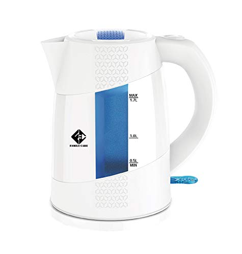 Family Care Hervidor de Agua Eléctrico, calentador de agua eléctrico, Libre de BPA, capacidad 1,7L, color blanco, 2200 W