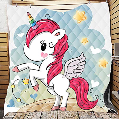 Fansu Colcha Acolchada Fina Suave Cubrecama Rellenos Finos Toda Temporada Edredón Colchas Bouti Cama 90/135/150, Unicornio Estampado de Dibujos Animados Manta para Sofa (Princesa,226 * 260cm)