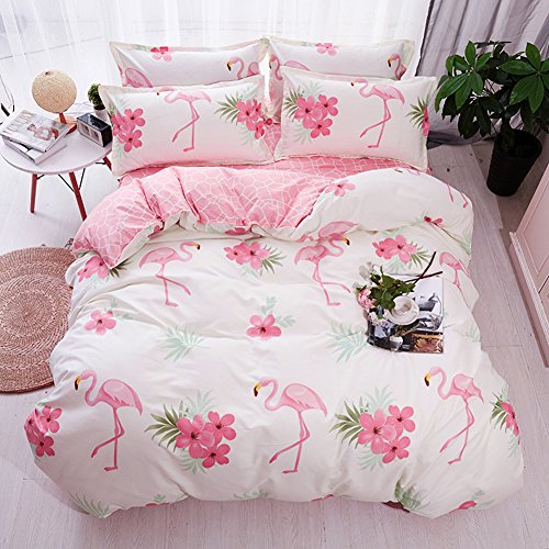 Fansu Flamenco Juego de Ropa de Cama de 4 Piezas Juego de Fundas de Edredón Incluye 1 Funda Nórdica y 1 Sábana encimera 2 Funda de Almohada (Cama 135/140-180x220cm,Flamenco - Rosa)