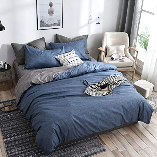 Fansu Juego de Ropa de Cama 4 Piezas Microfibra Juego de Fundas de Edredón Incluye 1 Funda Nórdica y 1 Sábana encimera 2 Funda de Almohada (Cama 135/140-180x220cm,Azul Gris)