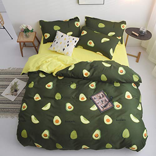 Fansu Juego de Ropa de Cama de 4 Piezas Juego de Fundas de Edredón Incluye 1 Funda Nórdica y 1 Sábana encimera 2 Funda de Almohada (Cama 135/140-180x220cm,Aguacate Amarillo)