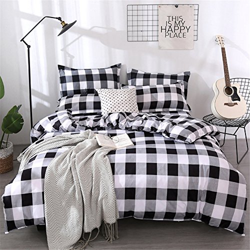 Fansu Plaid Juego de Ropa de Cama de 4 Piezas Juego de Fundas de Edredón Incluye 1 Funda Nórdica y 1 Sábana encimera 2 Funda de Almohada (Cama 135/140-180x220cm,Negro)