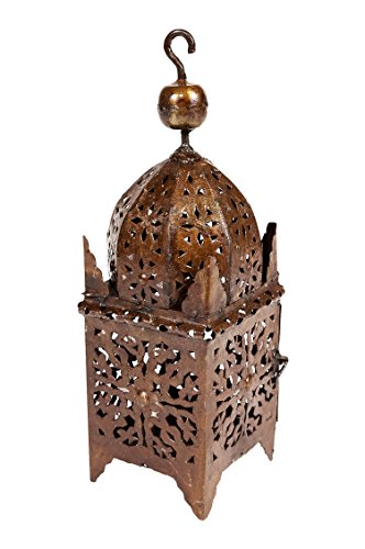 Farol oriental oxidado de metal Frane de 40 cm de tamaño | Farol marroquí de jardín para exteriores o interiores como farol de mesa | Portavelas de jardín marroquí colgante o para colocar de pie