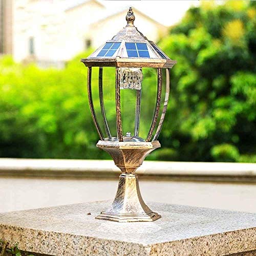 Farolas Lámpara De Columna De Bolardo Solar Led De 2W Ip55 Lámpara De Poste Exterior De Aluminio Impermeable Patio Villa Puerta De Jardín Pilar De Vidrio Transparente Luz De Paisaje Luminaria De Alum