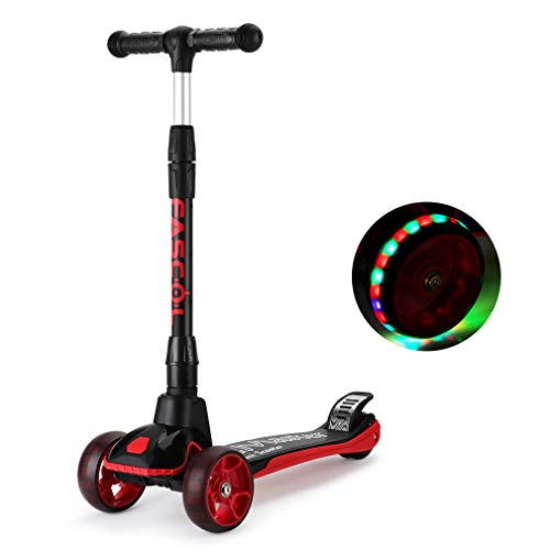 Fascol Patinete 3 Ruedas de PU para Niños de 3 a 12 Años,Diseño Scooter Plegable con LED Luces,3 Alturas Ajustables,Carga Máxima 60 kg (Negro)