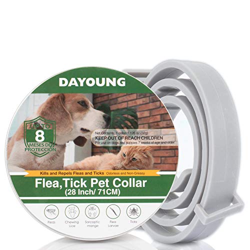 Fenvella Collar Antiparasitos Perro, 71cm Ajustable Collar Antipulgas para Pequeños, Medianos, Grandes Gatos y Perros, Impermeable y Prevención de 8 Meses contra Pulgas, Garrapatas y Mosquitos.