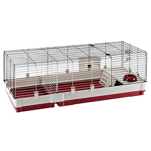 Ferplast Jaula para Conejos KROLIK 140, Conejillos de Indias, pequeños Animales, en Kit de Montaje, extensión Separable Mediante una Rejilla metálica, Accesorios incluidos, 142 x 60 x h 50 cm Burdeos