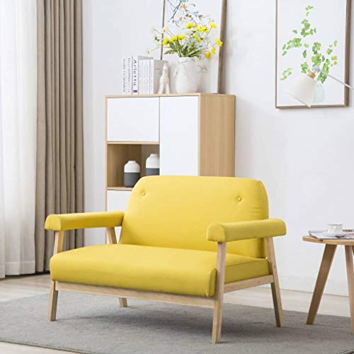 Festnight Sofá de 2 Plazas de Tela Blanco Sillón Asiento Silla Banco Amarillo 115 x 69 x 75 cm