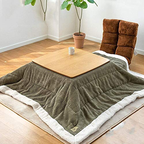 FMXYMC Mesa de Centro con calefacción, Mesa de Estufa Japonesa Kotatsu, Mesa de calefacción para Cama Tatami, Juego de 4 Piezas Que Incluye Manta/Almohadilla/Calentador/Mesa de Rayas Verdes