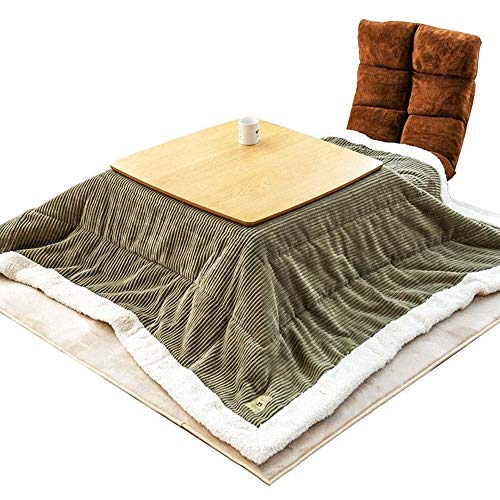 FMXYMC Mesa Kotatsu, mesas de café, Mesa calefactora, Estufa Tatami Japonesa, Incluye Mesa de futón Cuadrada de 75x75 cm, Manta de Rayas Verdes cálidas, Alfombra, Calentador