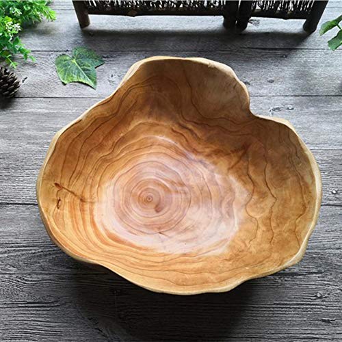 Frutero de Madera, Bandeja Rústica de madera maciza Grande para servir o decorar, Cuenco para ensalada de frutas de madera tallada en raíces, Cuenco para mezclar para la sala de estar, 25-29CM