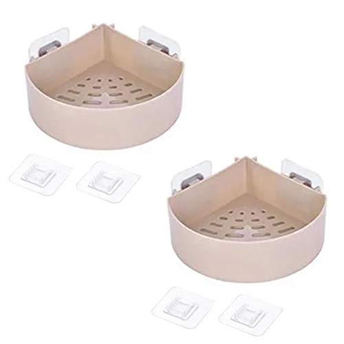 GCBTECH Estantería Rinconera baño, 2 piezas cestas almacenaje de pared sin Agujeros Taladro Organizador Estante de Esquina para Ducha Cocina, Adhesivos, Plástico ABS (Triángulo, Beige)