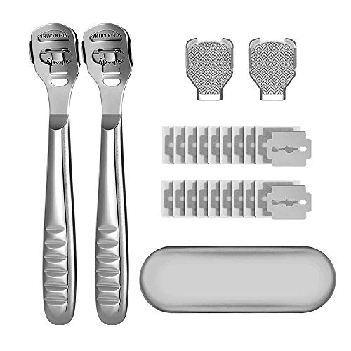 GeekerChip Eliminador Profesional de Callos y Callosidades[2 Pack],Set di Lima de Callos de Acero Inoxidable con 2 Escofina y 20Cuchillas Incluidas para Pedicura y Cuidado de Pies