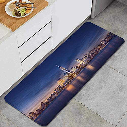 GEEVOSUN Ciudad de Nueva York - Manhattan después del Atardecer - Hermoso Paisaje Urbano Alfombrillas de Cocina Antideslizantes Felpudo Lavable Juego de Alfombras de Microfibra