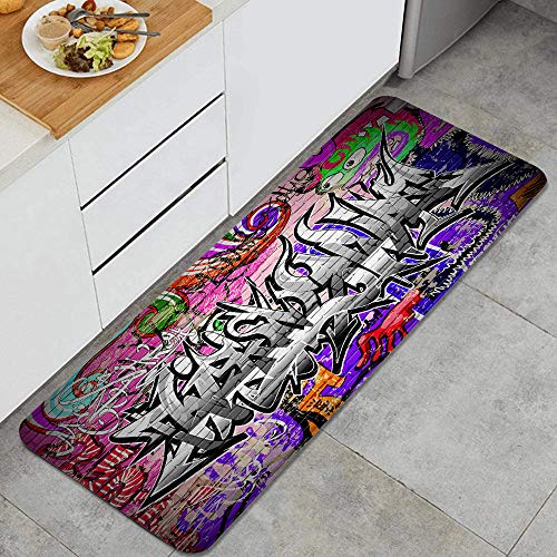 GEEVOSUN Graffiti Arte Urbano Alfombrillas de Cocina Antideslizantes Felpudo Lavable Juego de Alfombras de Microfibra