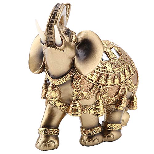 Golden Polyresin Estatua de elefante Escultura Tronco Riqueza Afortunada Coleccionable Estatuilla Regalo Decoración para el hogar Feng Shui Ornamento(L)