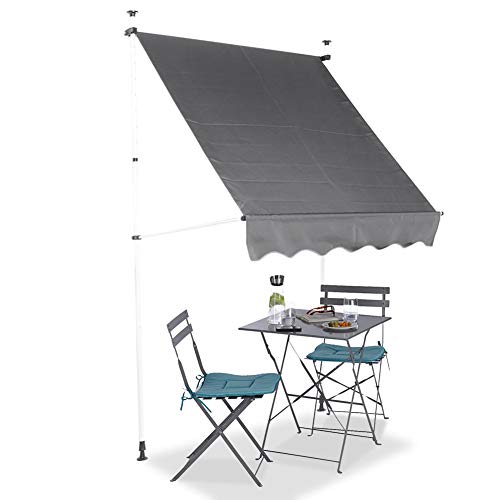 GOTOTOP Toldo retráctil para Ventanas, 300 x 120cm, Altura Ajustable 2-3 M, Toldos Impermeables Exterior para Balcón y Terraza(Gris)