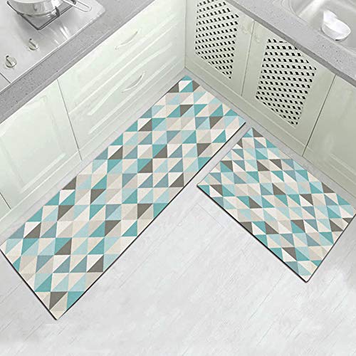 GSJJ Cocina Alfombra Juegos geométrico patrón 2 Piezas Resistencia a la Suciedad Antideslizante Absorbente Almohadilla para el pie Felpudo habitación Sala,A,40 * 60cm+40 * 120cm