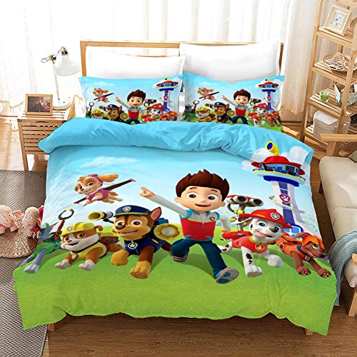 GuoDamei Paw Patrol Juego de Funda de Edredón 220x240 cm Juego de Ropa de Cama 3 Piezas con Cierre de Cremallera Incluye 1 Funda Nórdica y 2 Funda de Almohada 50x75 cm,Hipoalergénica