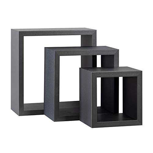 Harbour Housewares Estante de Pared con Forma de Cubo - 3 tamaños Diferentes - Madera - Negro - Pack de 6