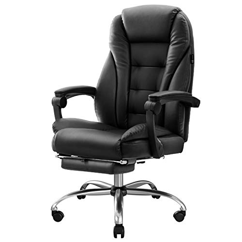 Hbada Silla de Oficina Silla de Escritorio Silla de Ejecutivo Silla giratoria Silla ergonómica para computadora Cuero sintético con reposapiés Negro