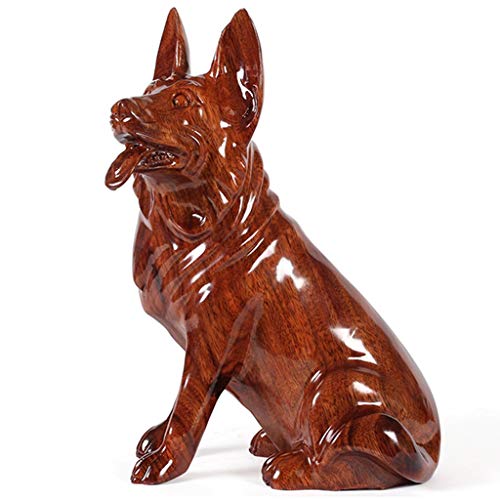 HFFFHA Muebles de Escritorio Manualidades Estatua de Caoba Talla de Madera Estatua de Madera Maciza Perro Lobo Rojo Obra Decorativa Adornos Feng Shui (Color : C)