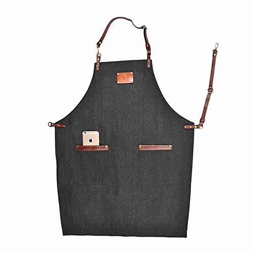 HLDUYIN Delantal Babero Ajustable Unisex con 2 Bolsillos Cocina Cocina Chef Mujeres Hombres Delantales para Cocina casera, Restaurante, cafetería