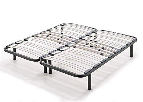 HOGAR24 Somier Multiláminas con Reguladores Lumbares + 8 Patas 26cm (180x200cm) (2 Somieres De 90cm con Abrazaderas)