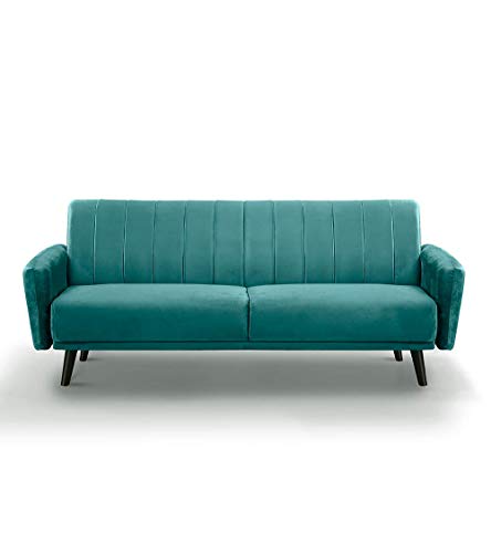 Home Heavenly®- Sofá Ivan, Elegante sofá tapizado en Terciopelo Velvet de Color Verde con Patas Negras 212 cm X 80 cm X 85 cm