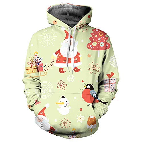 HUATAN Sudadera con Capucha de Navidad Unisex, Jersey de Santa 3D, Elegante Sudadera de Navidad-T_L