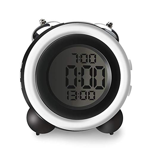 IKEAN Despertador Digital, Reloj Despertador Electrico Fuerte A Pilas De Viaje para Infantil NiñA, Doble Campanas 2 Alarmas 5 6 7 Dias Semana, Snooze, 24H, Pantalla LCD, Negro